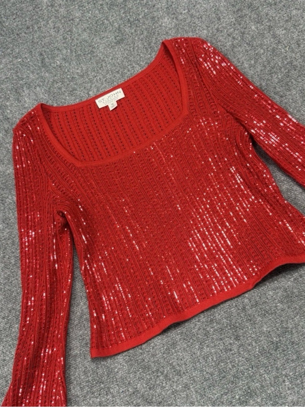 St John Evening By Marie Gray Red Bright Blouse Sz 12